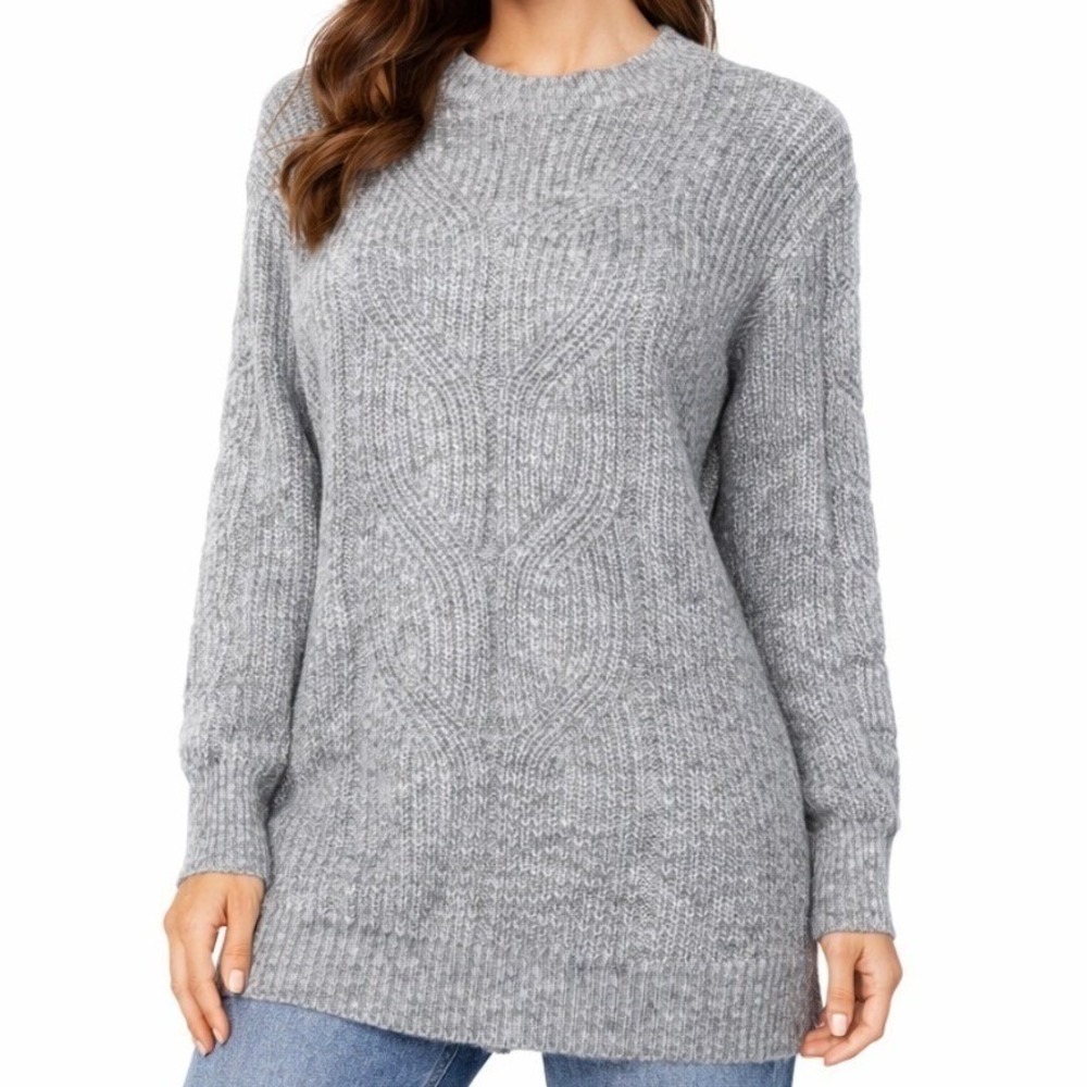 ZARA NWT Womens Gray Textured Knit Crew Neck Long Sleeve Sweater‎ Size XL